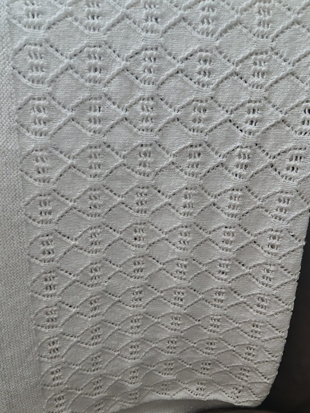 White Hand Knitted Crochet Baby Blanket